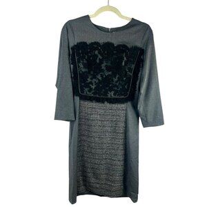 Shannon McLean Lace Tweed Dress Women 4 Gray Black Knee Length 3/4 Sleeve Work